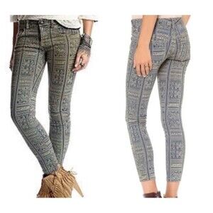 Free People Size 29 Batik Skinny Cropped Jeans Aztec Southwest Stretch Mid Rise
